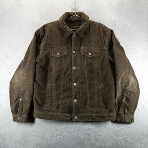 Gap Jacket Mens‎ L Brown Corduroy Sherpa Lined Button Front Bomber Coat